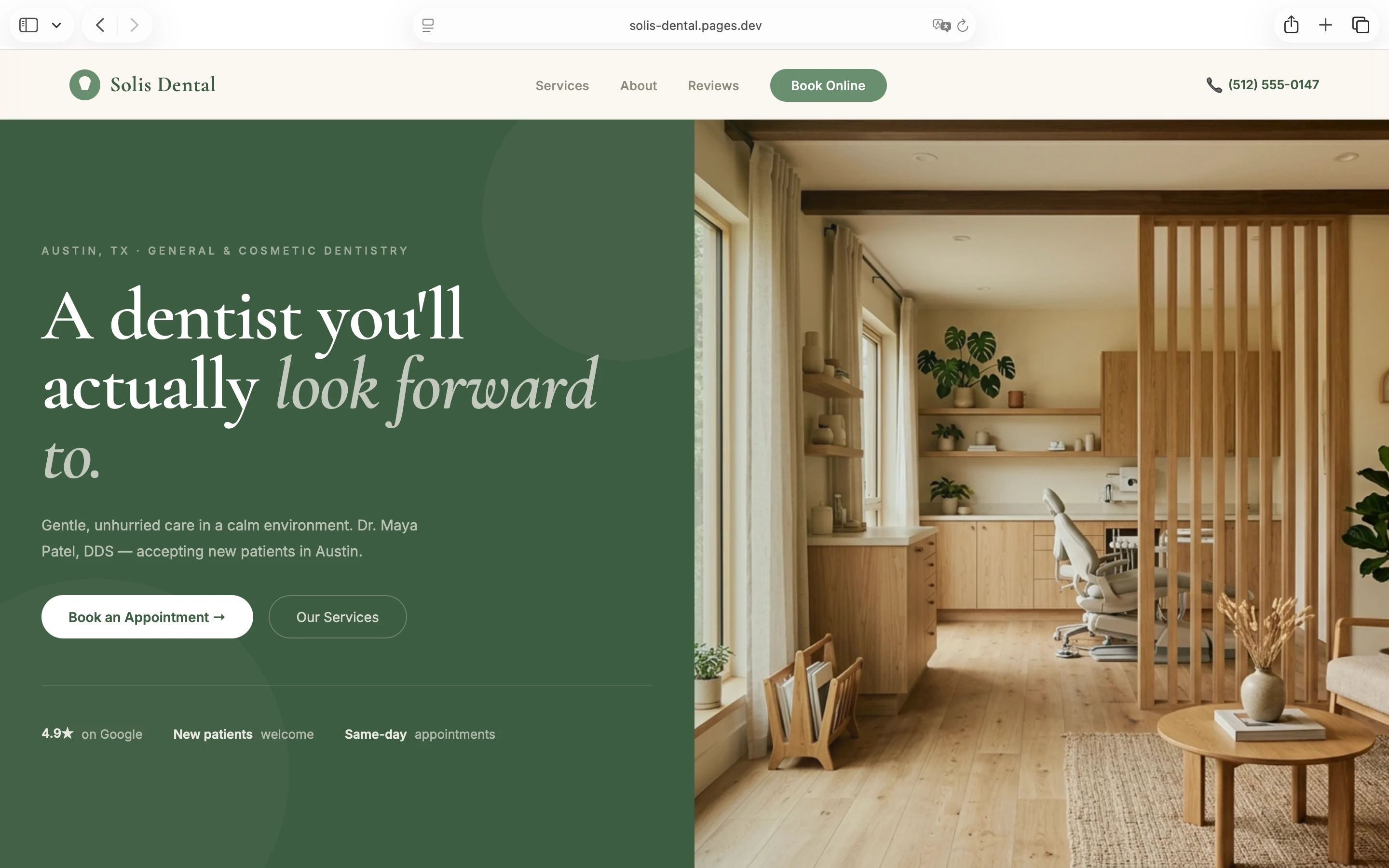 Solis Dental homepage