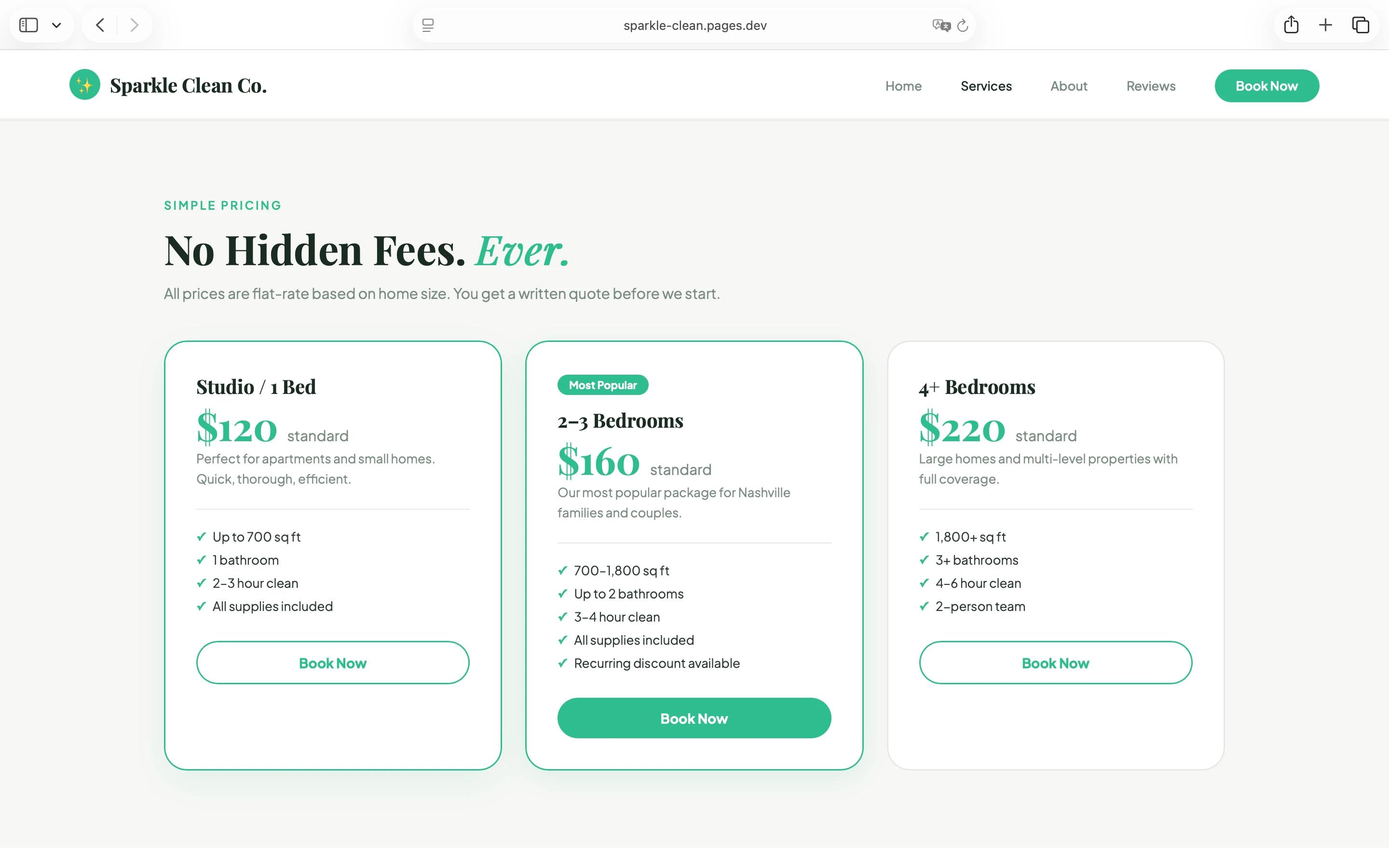 Sparkle services and pricing