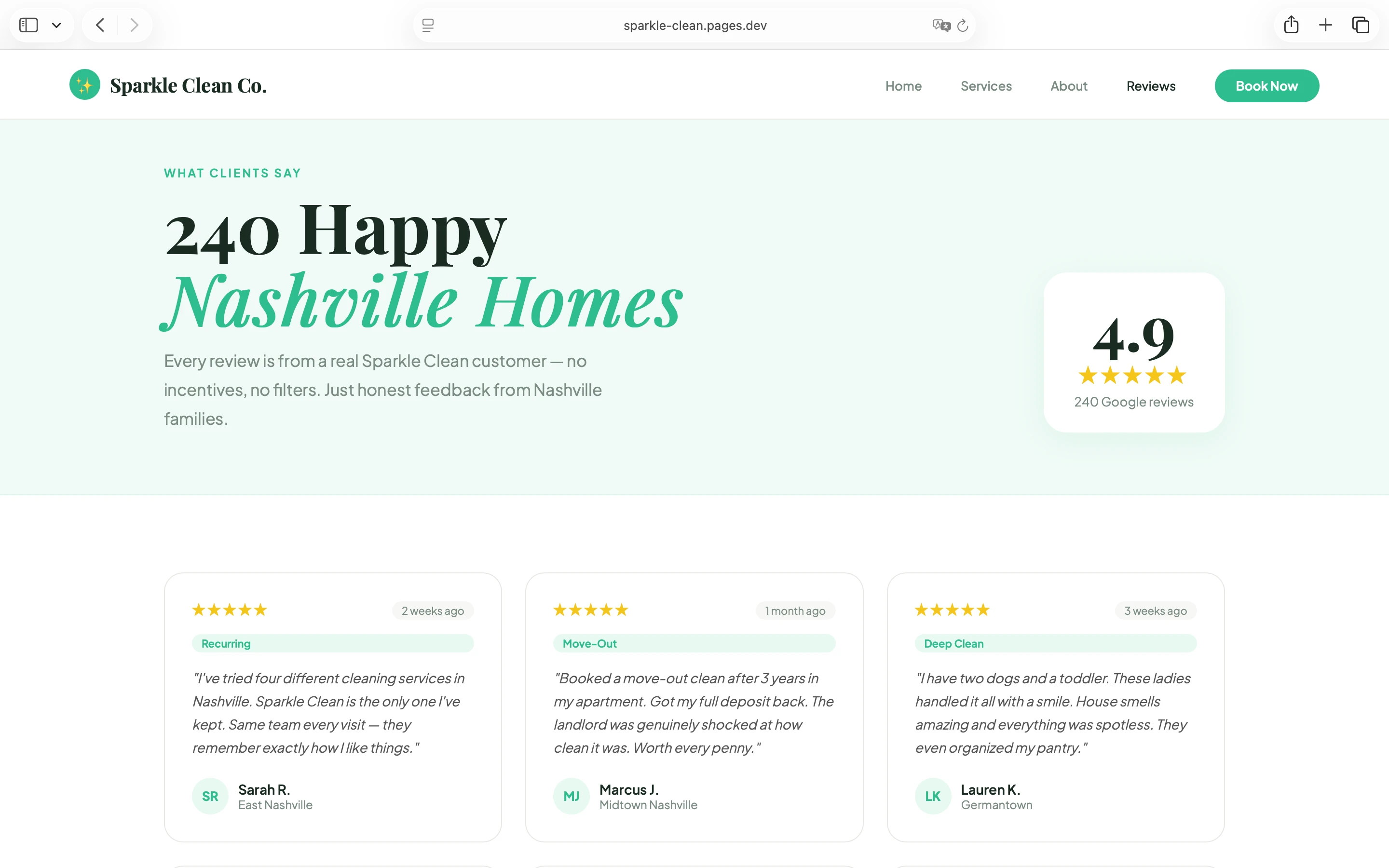 Sparkle reviews page