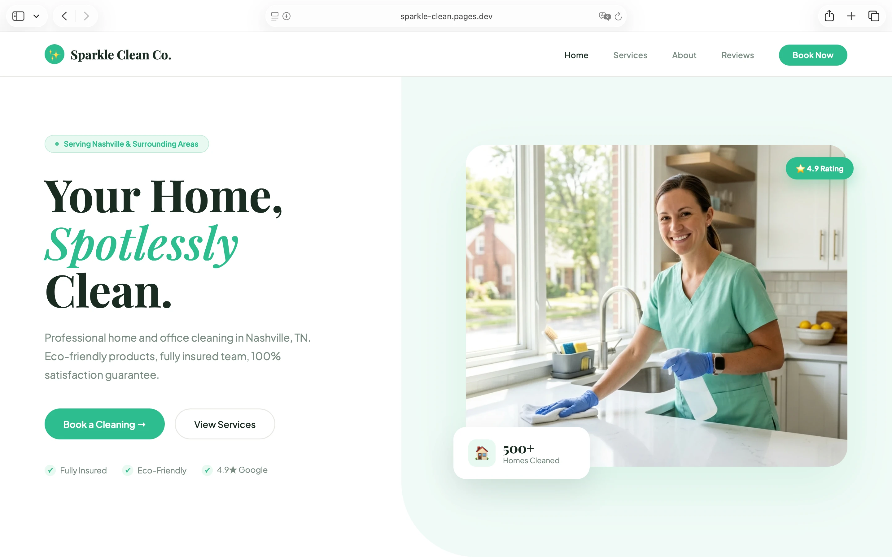 Sparkle Clean homepage